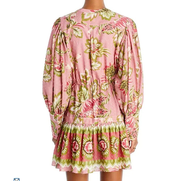 Farm Rio New Aura Floral Pink Tiered Mini Peasant Dress Medium Long Sleeve - Picture 10 of 15